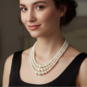 Vintage 80’s White Opalescent 3 Strand Beaded Necklace